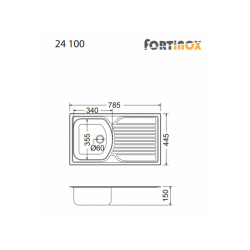 Νεροχύτης Ένθετος Fortinox Valley 24100-110 78,5x44,5 Inox Σατινέ