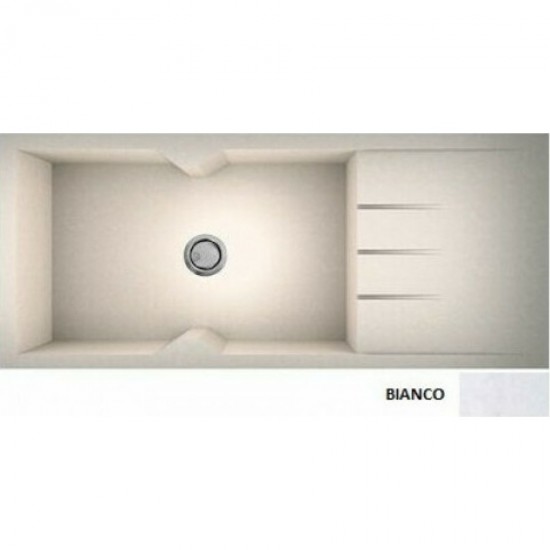 Νεροχύτης Γρανιτένιος Sanitec Ultra Granite 817 116 1B 1D (116x50) Bianco (Λευκό) Βαρέως Τύπου με 1 Μεγάλη Γούρνα και Μαξιλάρι