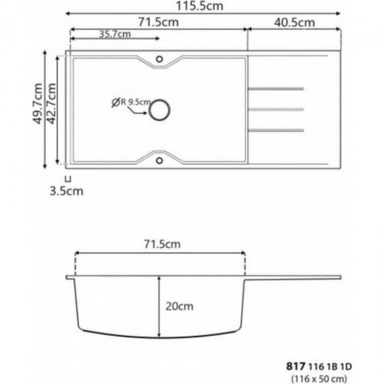 Νεροχύτης Γρανιτένιος Sanitec Ultra Granite 817 116 1B 1D (116x50) Bianco (Λευκό) Βαρέως Τύπου με 1 Μεγάλη Γούρνα και Μαξιλάρι