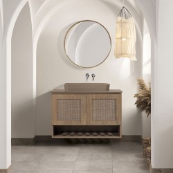 Βάση Επίπλου Μπάνιου Mabo Λυδία 80 cm Κόντρα Πλακέ Θαλάσσης Με Επένδυση Καπλαμά Με Πάγκο Κόντρα Πλακέ Θαλάσσης Και Νιπτήρα UL Cappuccino Matt