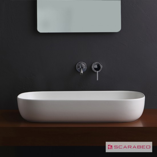 Επικαθήμενος Νιπτήρας Πορσελάνης Scarabeo Glam 76 x 39 εκ. με Αντιμικροβιακή Επίστρωση 1803-301 Λευκό Ματ