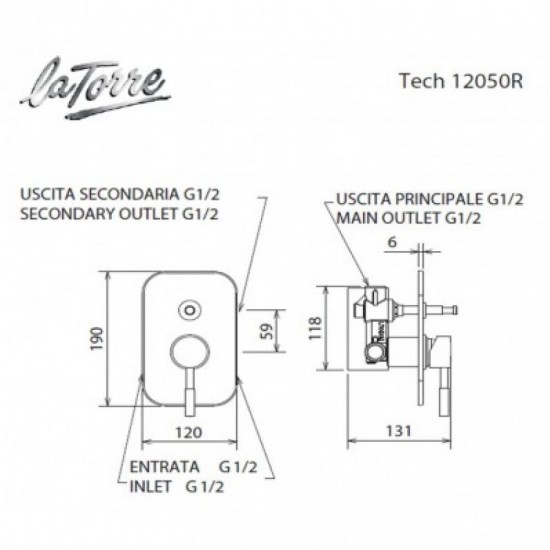Εντοιχισμένος Μίκτης 2 εξόδων La Torre New Tech 12050R-110 Inox Εντοιχισμένος Μίκτης 2 εξόδων La Torre New Tech 12050R-110 Inox