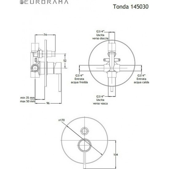 Μίκτης Εντοιχισμού 2 εξόδων Eurorama Tonda Chrome 145030-100 Χρωμέ Μίκτης Εντοιχισμού 2 εξόδων Eurorama Tonda Chrome 145030-100 Χρωμέ