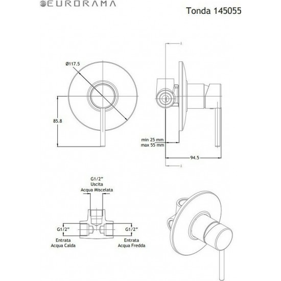 Εντοιχισμένος Μίκτης1 εξόδου Eurorama Tonda Chrome 145055-100 Χρωμέ Εντοιχισμένος Μίκτης1 εξόδου Eurorama Tonda Chrome 145055-100 Χρωμέ