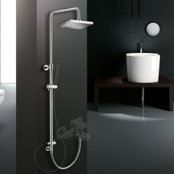 Στήλη Ντους Eurorama 51400S-100 Ορειχάλκινη Χρωμέ με Κολώνα Ρυθμιζόμενου Ύψους 83-144 εκ. για Σύνδεση με Μπαταρία Λουτρού ή Ντουζ με τετράγωνη κεφαλή 20Χ20 εκ.