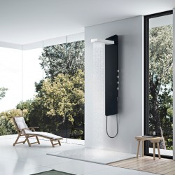 Στήλη Ντουζ Υδρομασάζ Θερμομικτική Icos Melia Black Matt (Μαύρη Ματ) από Μασίφ Αλουμίνιο Inox 3 Εξόδων (Λευκό Ντουζ Κεφαλής,  3 Jet Υδρομασάζ και Τηλέφωνο)