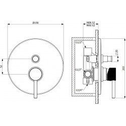 Εντοιχισμένος Ορειχάλκινος Μίκτης ντουζιέρας 2 εξόδων Armando Vicario Industrial 512050D-110 Inox