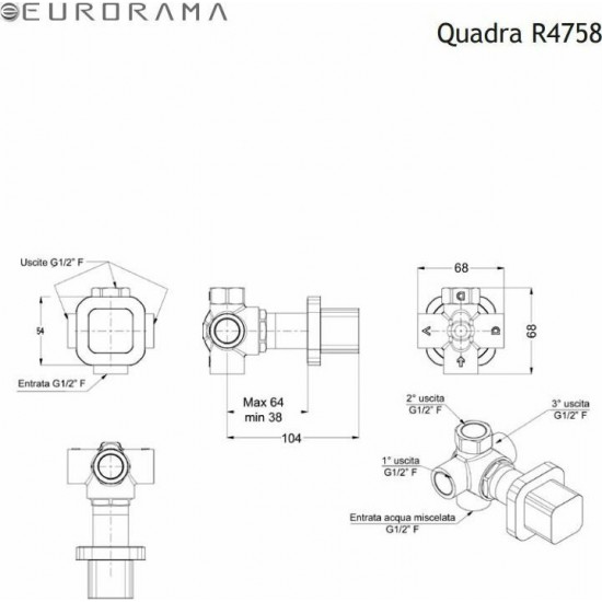 Εκτροπέας Εντοιχισμού 3 Εξόδων-Eurorama Quadra R4758-400 Black Μatt (Μαύρο Ματ) Εκτροπέας Εντοιχισμού 3 Εξόδων-Eurorama Quadra R4758-400 Black Μatt (Μαύρο Ματ)