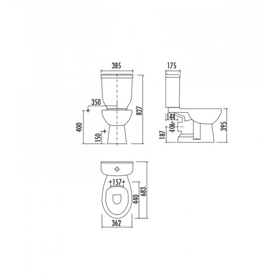 Λεκάνη Δαπέδου Creavit PA310 Pitta Πισωστόμια Πορσελάνης Λευκή με Καζανάκι και Κάλυμμα Duroplast Soft Close