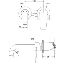 Εντοιχισμένη Mπαταρία Νιπτήρα Αναμεικτική Ορειχάλκινη Modea Etna  00-08510/B Total Black (Μαύρο Ματ)