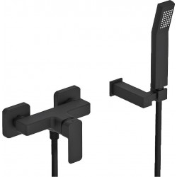 Αναμεικτική Ορειχάλκινη Μπαταρία Ντουζιέρας Eurorama Quadra 144150-400 Blacck matt (Μαύρη Ματ) Τετραγωνισμένη χωρίς Στόμιο με Μαύρο Τηλέφωνο, Σπιράλ και Επίτοιχο Στήριγμα τηλεφώνου