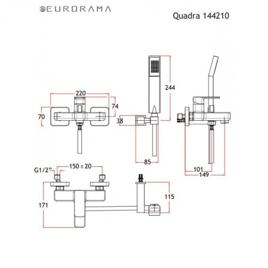 Μπαταρία Λουτρού Eurorama Quadra 144210-110 Inox