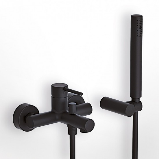 Μπαταρία Λουτρού Αναμεικτική Eurorama Tonda Black Matt 145210-400 Μαύρο Ματ με Tηλέφωνο Anticalcare, Επίτοιχο Αναπαυτήριο Τηλεφώνου και Άθραυστο Σπιράλ 1,5m