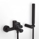 Μπαταρία Λουτρού Αναμεικτική Eurorama Tonda Black Matt 145210-400 Μαύρο Ματ με Tηλέφωνο Anticalcare, Επίτοιχο Αναπαυτήριο Τηλεφώνου και Άθραυστο Σπιράλ 1,5m