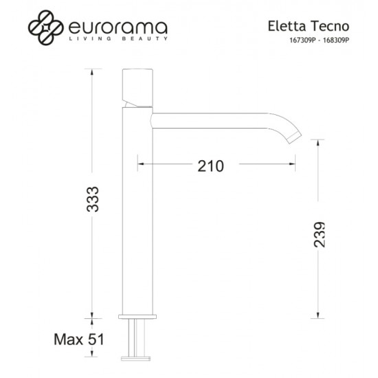 Μπαταρία επιτραπέζιου νιπτήρα Eurorama Eletta Tecno 167309P-410 Black Brushed Μπαταρία επιτραπέζιου νιπτήρα Eurorama Eletta Tecno 167309P-410 Black Brushed