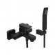 Μπαταρία Λουτρού Eurorama Quadra 144210-400 Black matt (Μαύρο Ματ) με Tηλέφωνο Anticalcare Μαύρο, Επίτοιχο Στήριγμα Τηλεφώνου Μαύρο και Άθραυστο Σπιράλ Μαύρο 1,5m