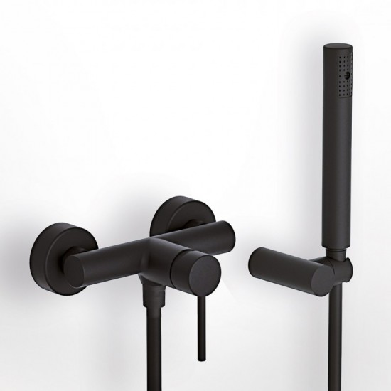 Μπαταρία Λουτρού Αναμεικτική Eurorama Tonda Black Matt 145150-400 Μαύρο Ματ με Tηλέφωνο Anticalcare, Επίτοιχο Αναπαυτήριο Τηλεφώνου και Άθραυστο Σπιράλ 1,5m