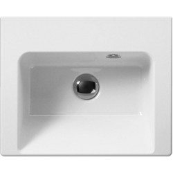 Νιπτήρας Μπάνιου Πορσελάνης Λευκός GSI Norm 8684 Ένθετος (Μπορεί να Τοποθετηθεί και ως Επιτοίχιος κρεμαστός) 42 × 34 εκ. Τετραγωνισμένος με Οπή για Βρύση και Ειδική Αντιμικροβιακή Επίστρωση