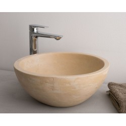 Νιπτήρας Μπάνιου Τεχνητής Πέτρας Μπεζ Ματ Tema Stone Φ40 εκ. Επικαθήμενος από Ορυκτά και Ρητίνες