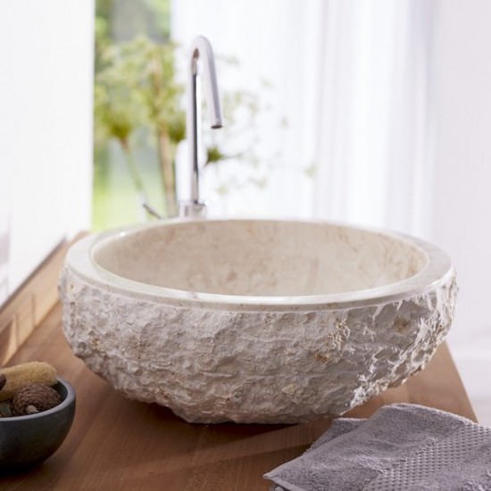 Νιπτήρας Μπάνιου Φυσικής Πέτρας Μπεζ Bati Meteor 40x40 Επικαθήμενος