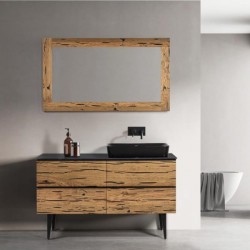 Σετ Έπιπλο Μπάνιου Με Επιφάνεια 3D Βάση Και Καθρέπτης Mabo Natural 130 Με Νιπτήρα UL Black Matt