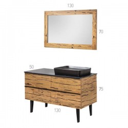 Σετ Έπιπλο Μπάνιου Με Επιφάνεια 3D Βάση Και Καθρέπτης Mabo Natural 130 Με Νιπτήρα UL Black Matt