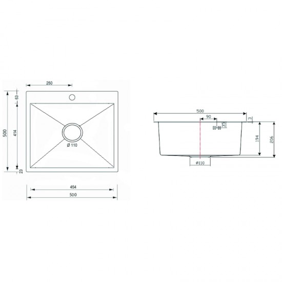 Ανοξείδωτος Νεροχύτης Επικαθήμενος 50x50 Sanitec Vision 5050S 1V Satin Inox
