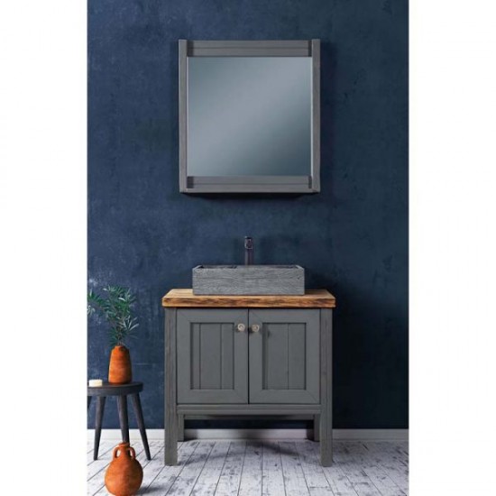 Καθρέπτης Επίπλου Μπάνιου Mabo Ωρίων 100 cm Μασίφ Πεύκο Βαμμένο Σε Γκρι Λάκα Χωρίς Φωτιστικό 