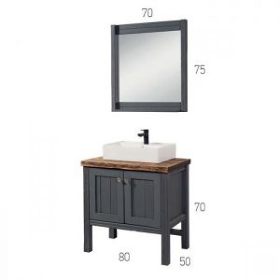 Καθρέπτης Επίπλου Μπάνιου Mabo Ωρίων 100 cm Μασίφ Πεύκο Βαμμένο Σε Γκρι Λάκα Χωρίς Φωτιστικό 