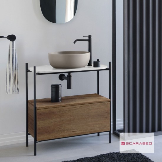 Έπιπλο Scarabeo Laila 75 / Hi-Box 27031612-NROP4189 Pearl (Λευκό Ματ) / Rovere Χωρίς Νιπτήρα (Με οπή Μπαταρίας)