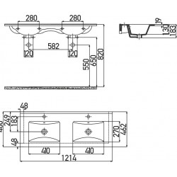 Νιπτήρας Μπάνιου Λευκός Πορσελάνης Creavit Slim SU121 Ένθετος Επίπλου 121,4 × 46,2 × 18,3 cm Τετραγωνισμένος Flat με 2 Γούρνες
