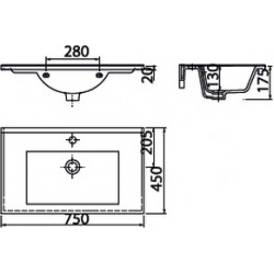 Νιπτήρας Μπάνιου Λευκός Πορσελάνης Creavit Slim SU075 Ένθετος Επίπλου 75 × 45 × 17,5 cm Τετραγωνισμένος Flat