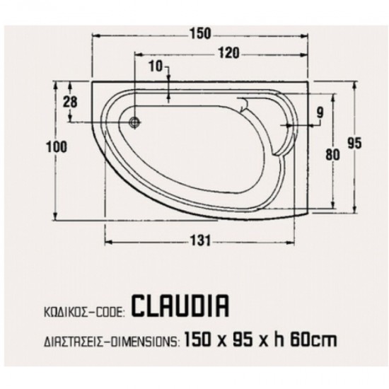 Μπανιέρα Γωνιακή Sanitec 150x95x60 Claudia 525 L Μπανιέρα Γωνιακή Sanitec 150x95x60 Claudia 525 L
