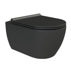 Λεκάνη Κρεμαστή Cerastyle City Rimless 019107-w-97 με Κάλυμμα Αντιβακτηριακό Slim Soft Close Πορσελάνης Μαύρη Ματ