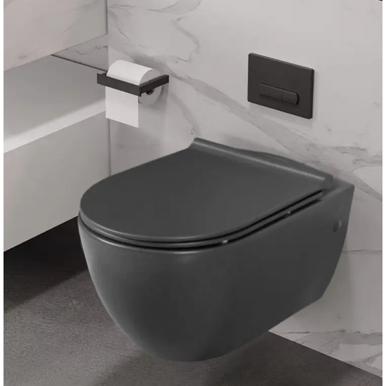 Λεκάνη Κρεμαστή Cerastyle City Rimless 019107-w-97 με Κάλυμμα Αντιβακτηριακό Slim Soft Close Πορσελάνης Μαύρη Ματ