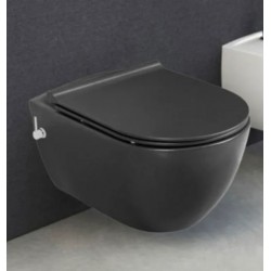 Λεκάνη Κρεμαστή με Μπιντέ Ζεστό- Κρύο Cerastyle City Rimless 019107-97 με Κάλυμμα Αντιβακτηριακό Slim Soft Close Πορσελάνης Μαύρη Ματ